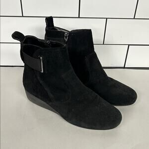 Michelle D Nancy Black Suede Wedge Ankle Boots US Women’s Size 7.5